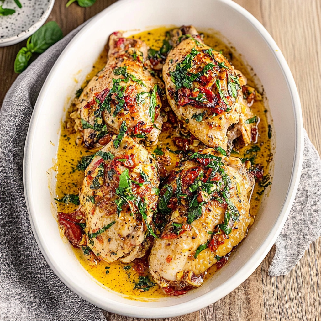 Recipe preparation for Slow Cooker Tuscan Chicken Thighs Recipe