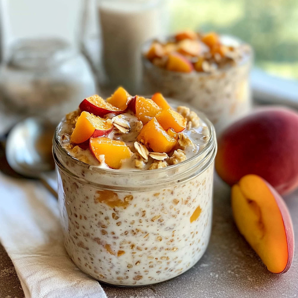 Recipe preparation for Peach Cobbler Overnight Oats Recipe