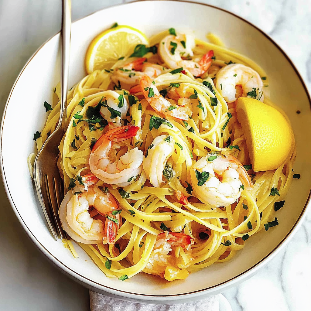 Recipe preparation for Zesty One-Pan Lemon Garlic Shrimp Pasta