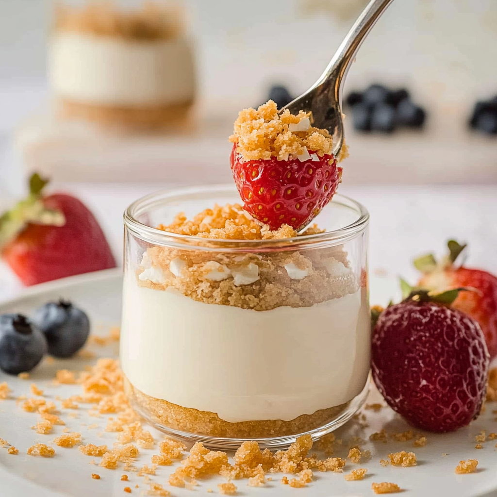 Recipe preparation for No-Bake Cheesecake Greek Yogurt Cups