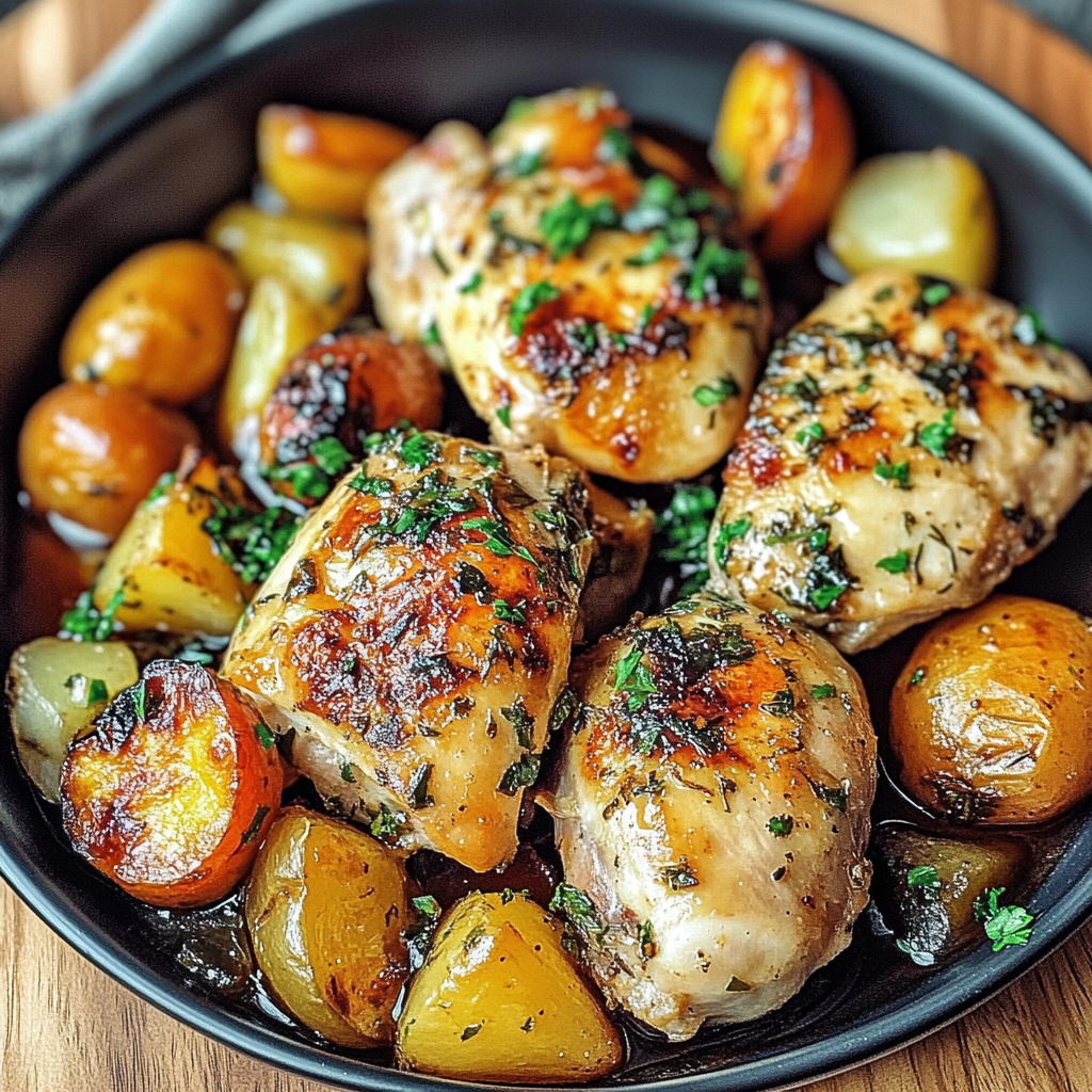 Recipe preparation for Roasted Garlic Chicken and Vegetables