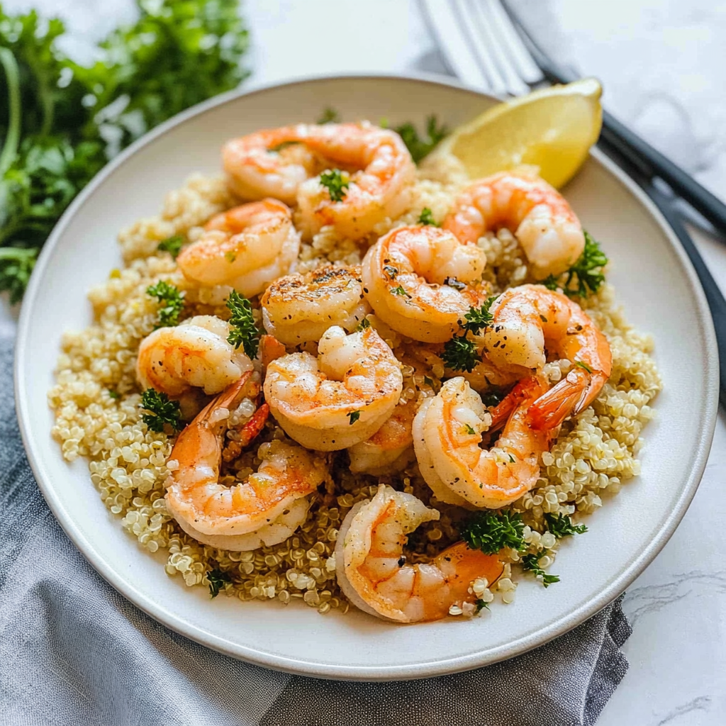 Recipe preparation for Lemon Garlic Shrimp & Quinoa
