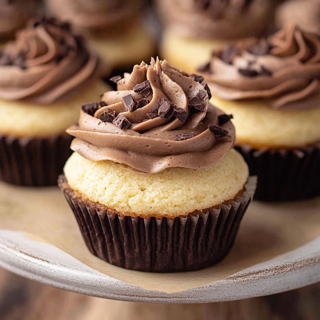 Recipe preparation for Vanilla Cupcakes with Chocolate Frosting