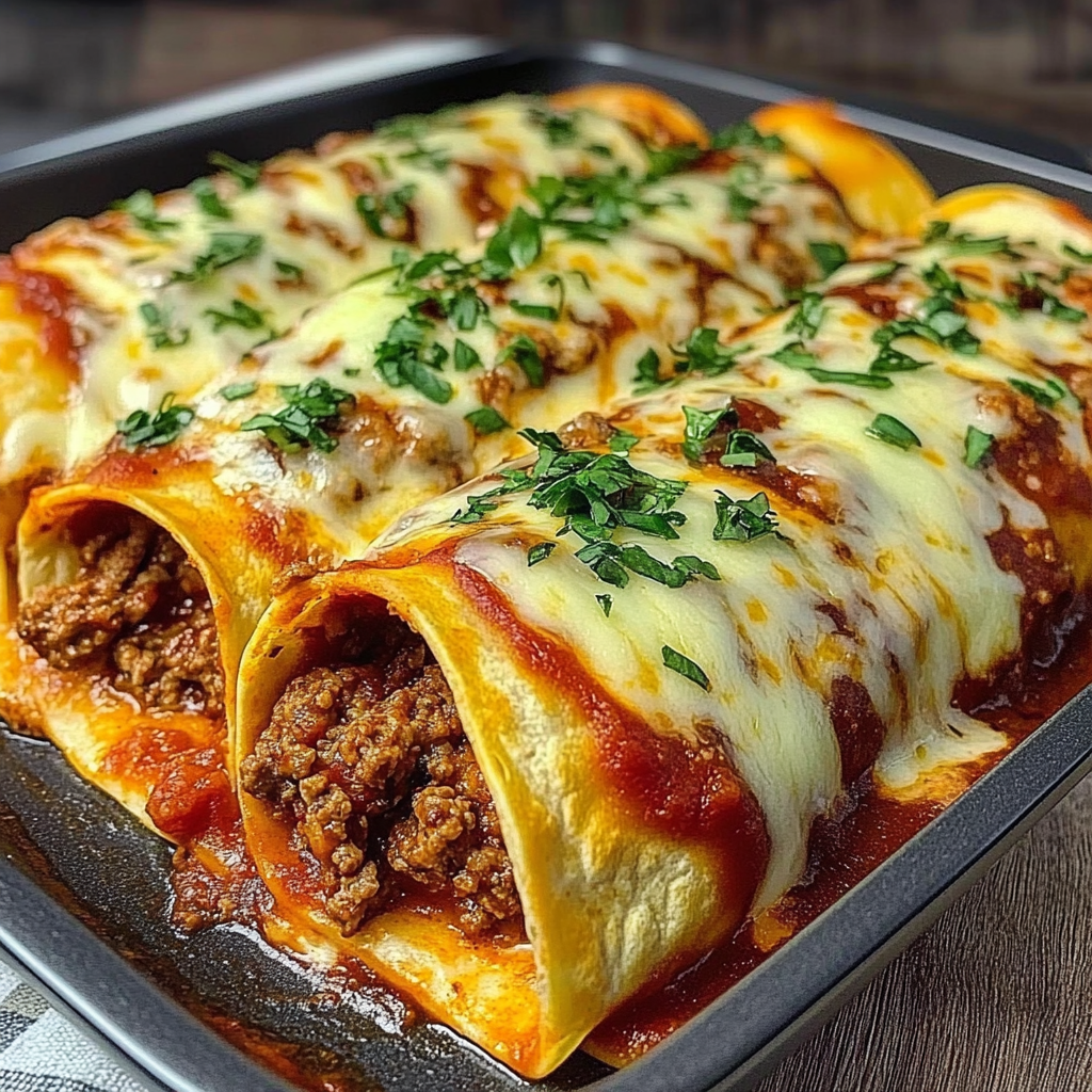 Recipe preparation for Pizza Enchiladas Ground Beef