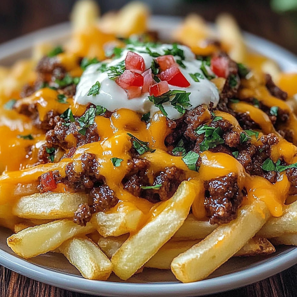 Recipe preparation for Loaded Cheese Fries Beef