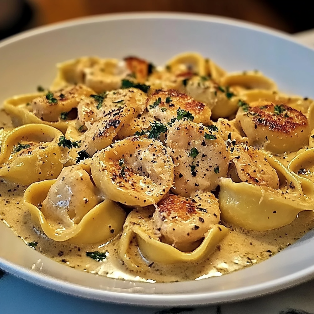 Recipe preparation for Cajun Chicken Tortellini with Creamy Garlic Sauce