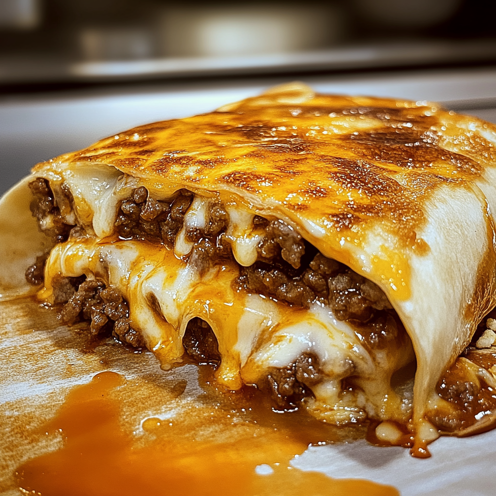 Recipe preparation for Cheesy Grilled Cheese Burrito