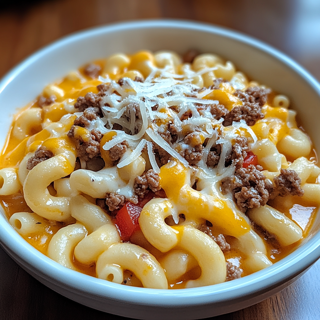 Recipe preparation for Cheeseburger Mac Comfort Bowl