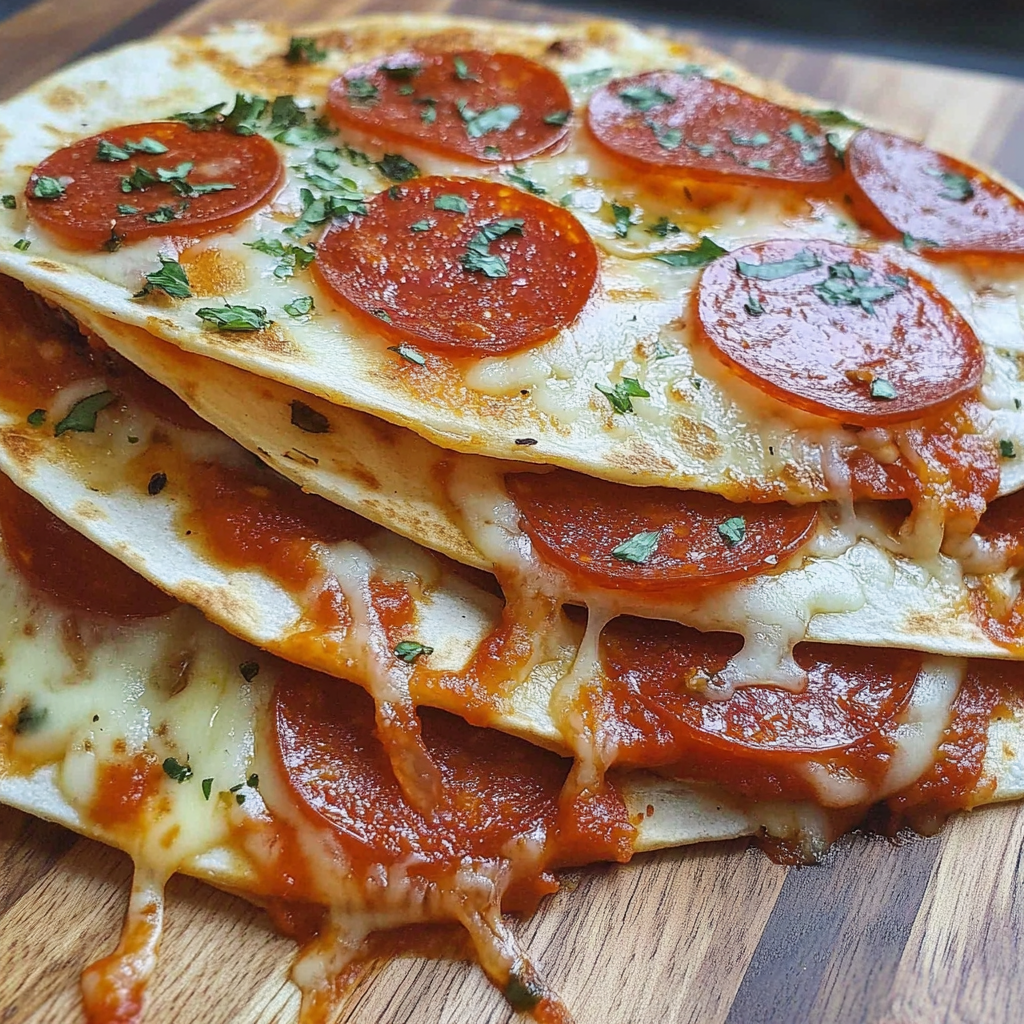 Recipe preparation for Pizza Quesadillas with Pepperoni