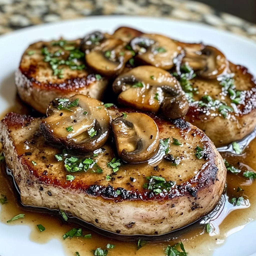 Recipe preparation for Garlic Butter Mushroom Pork Chops