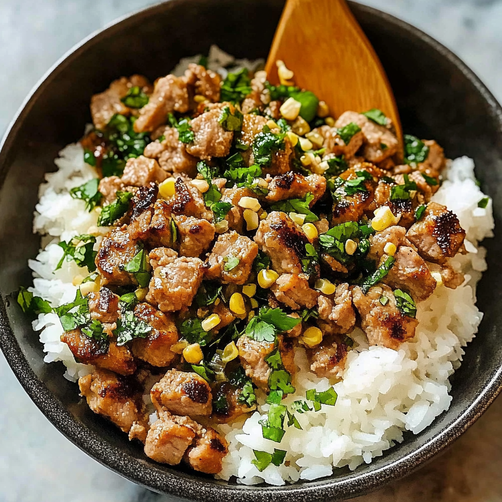 Recipe preparation for Ginger Lime Pork with Coconut Rice
