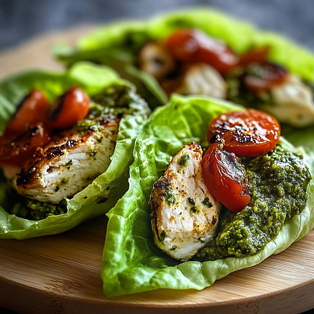 Recipe preparation for Pesto Chicken Lettuce Wraps