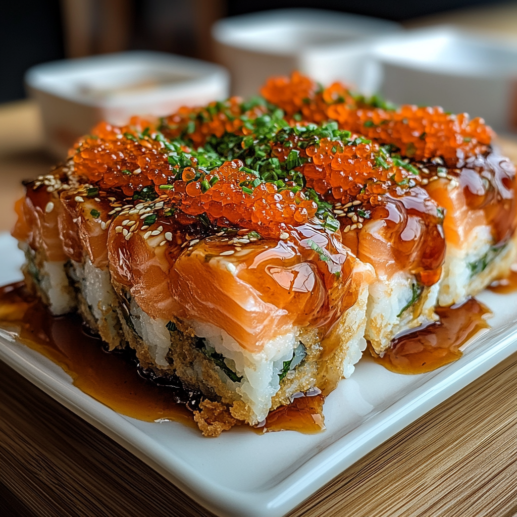 Recipe preparation for Spicy Salmon Sushi Bake Comfort