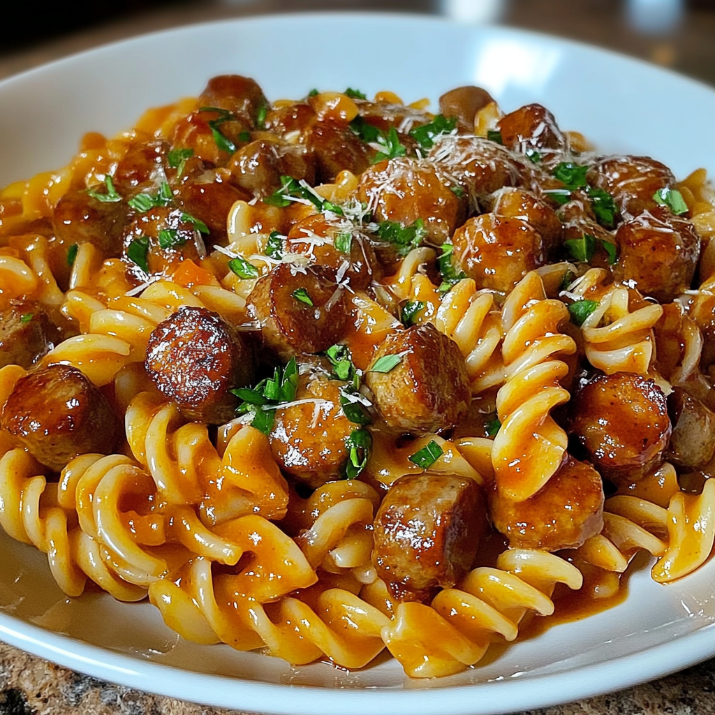 Recipe preparation for Sweet Chili BBQ Sausage Pasta