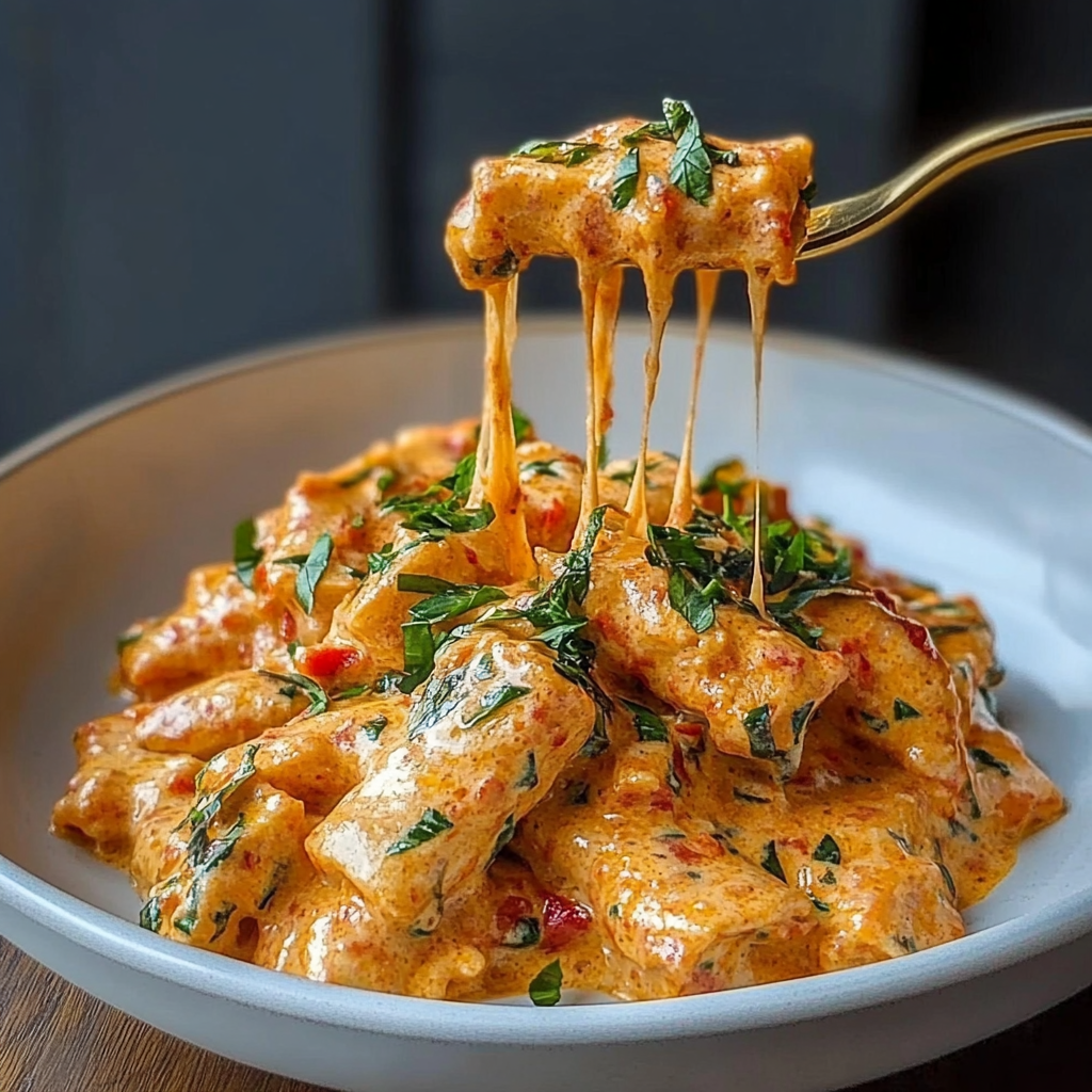 Recipe preparation for Creamy Tomato Garlic Pasta
