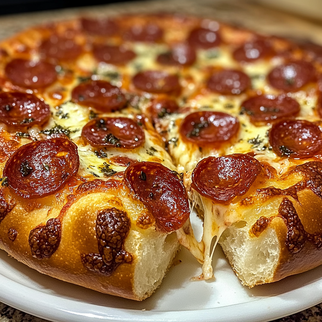 Recipe preparation for Stuffed Crust Pepperoni Pizza