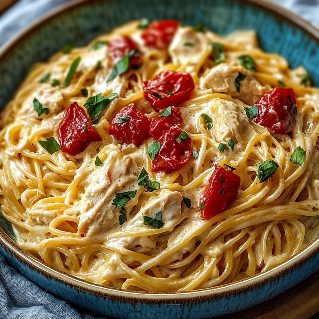 Recipe preparation for Creamy Chicken Spaghetti Bake