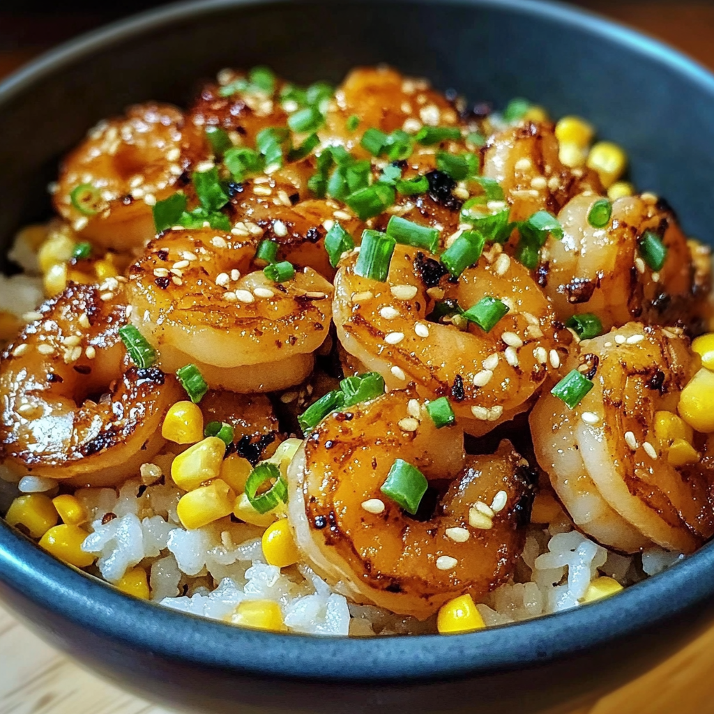 Recipe preparation for Honey Garlic Shrimp and Corn Rice Bowl