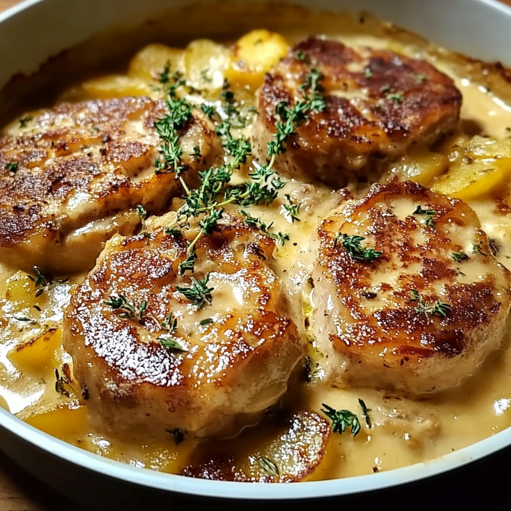 Recipe preparation for Smothered Pork Chop and Scalloped Potato Casserole