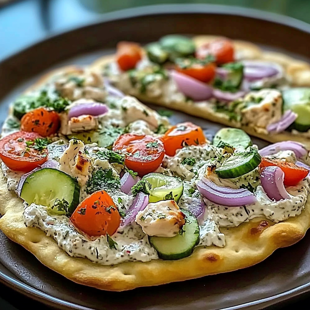 Recipe preparation for Tzatziki Chicken Pizza