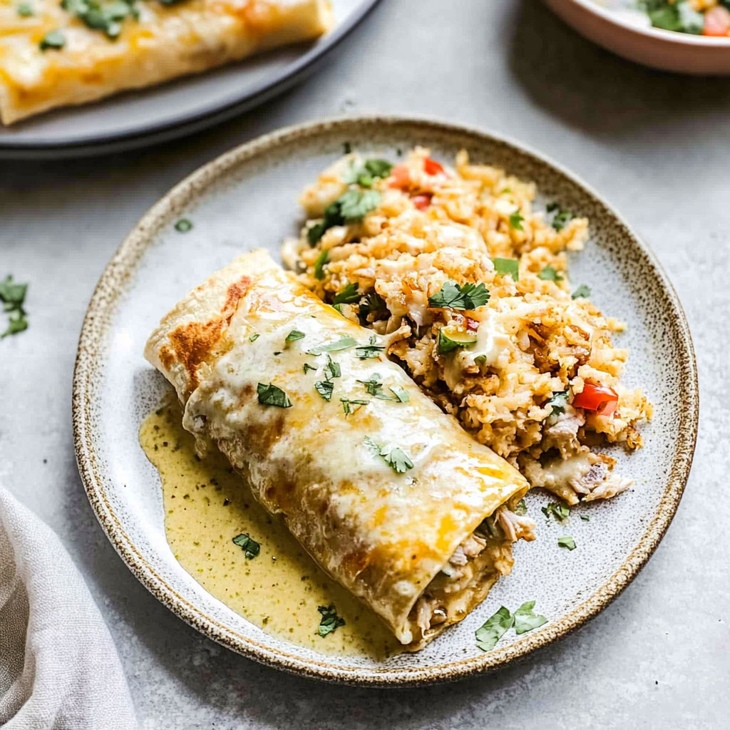 Recipe preparation for Smothered Green Chile Chicken Burritos