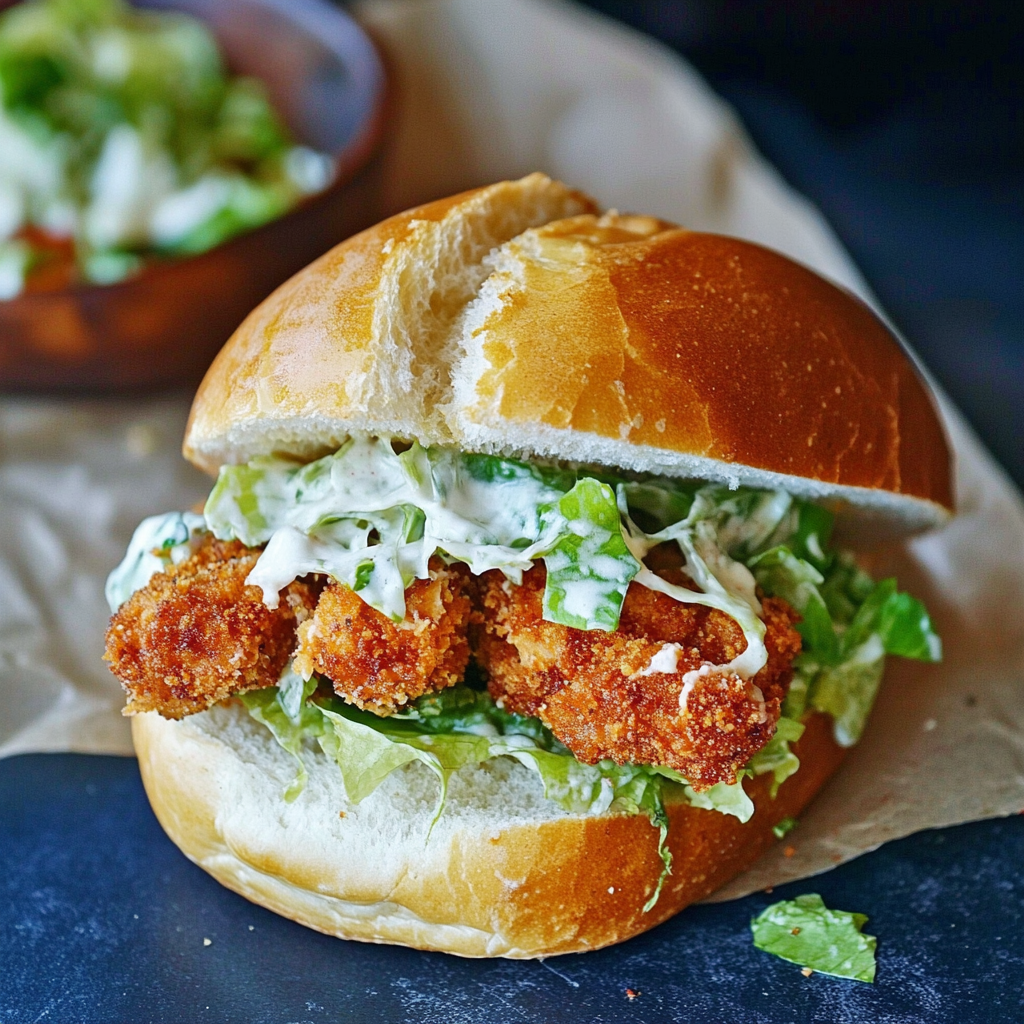 Recipe preparation for Crispy Chicken Caesar Sandwich
