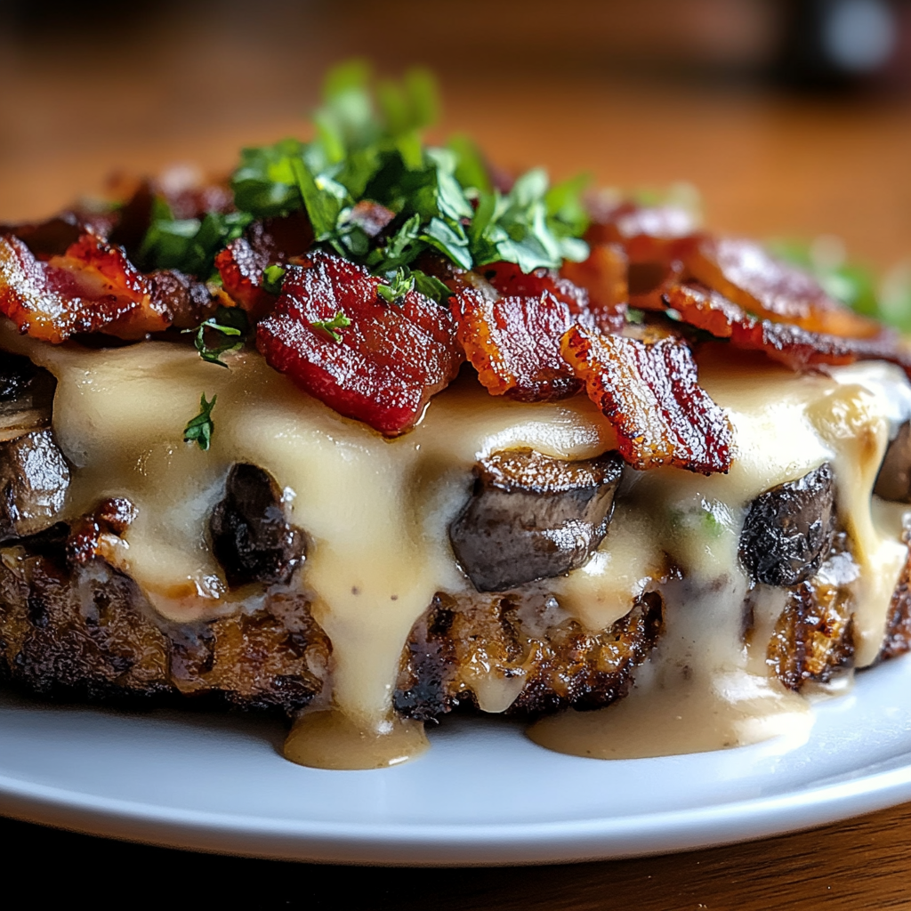 Recipe preparation for Double Bacon Swiss Mushroom Melt