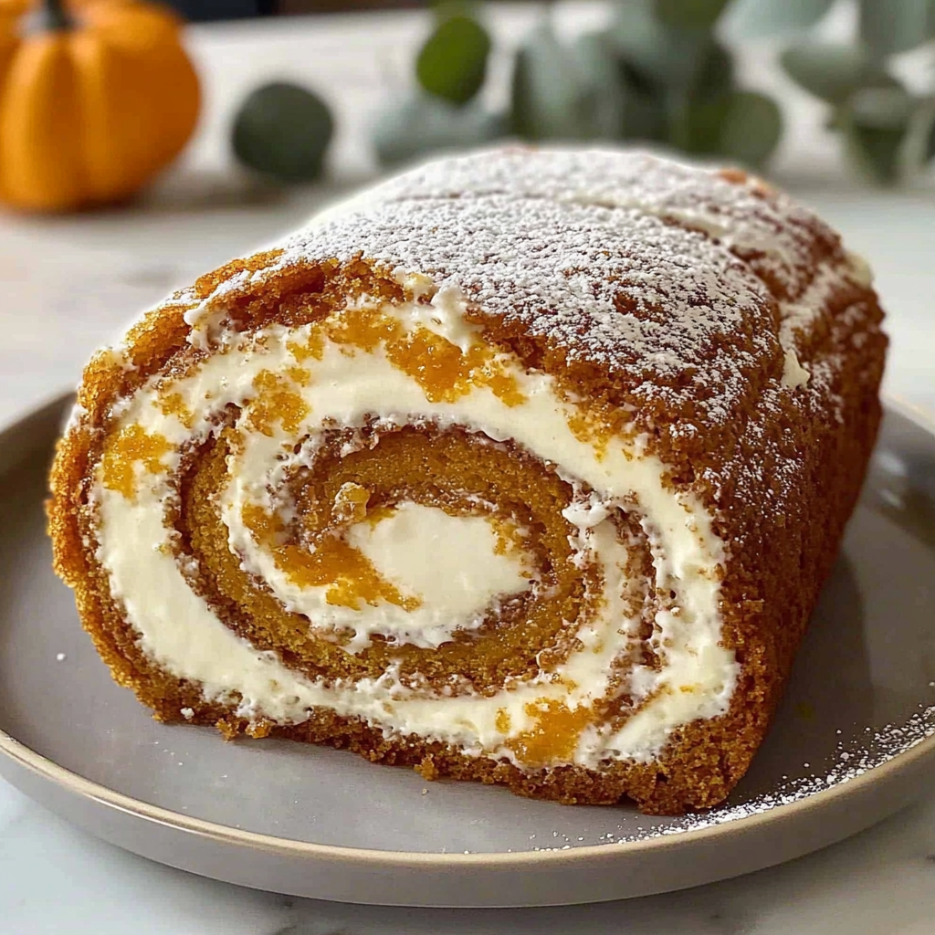 Recipe preparation for Pumpkin Spice Roll Cake