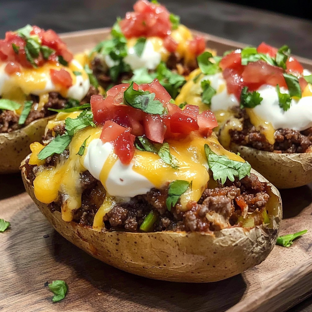 Recipe preparation for Taco Stuffed Baked Potatoes