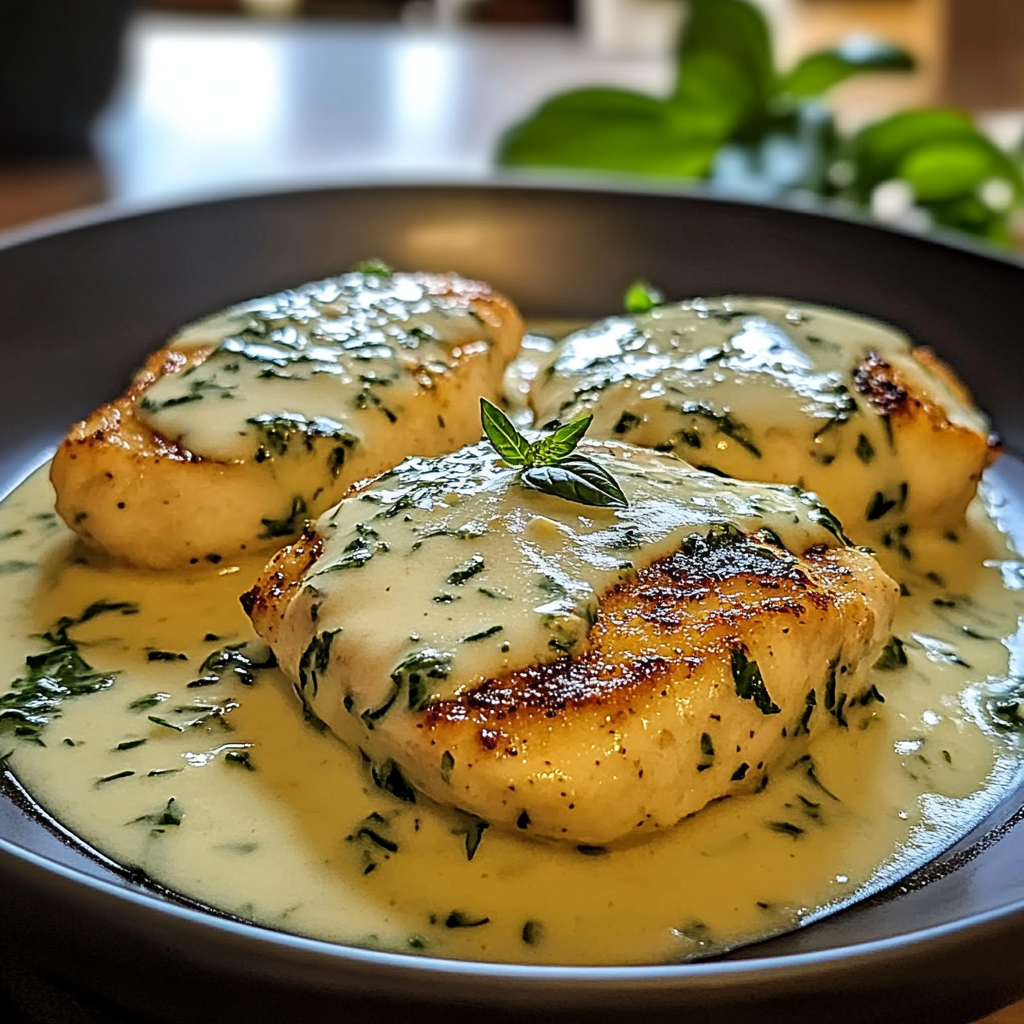 Recipe preparation for Mozzarella Chicken in Basil Cream Sauce