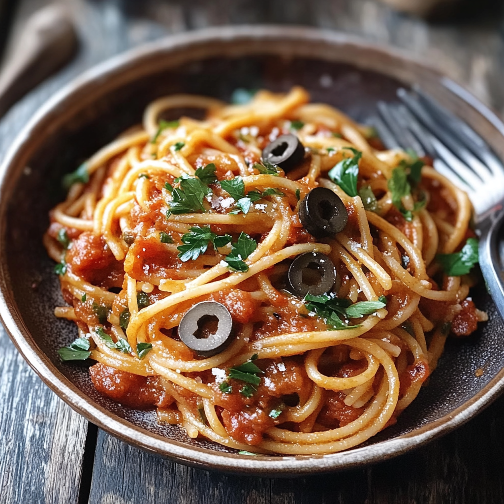 Recipe preparation for Pasta Puttanesca
