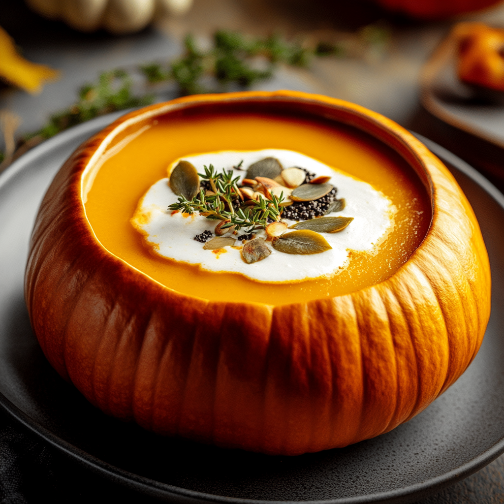Recipe preparation for Halloween Pumpkin Soup in Mini Pumpkins