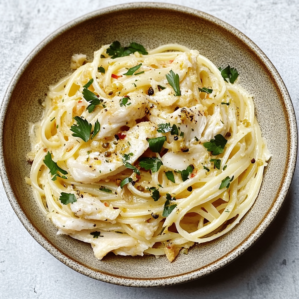 Recipe preparation for Spicy Crab Pasta
