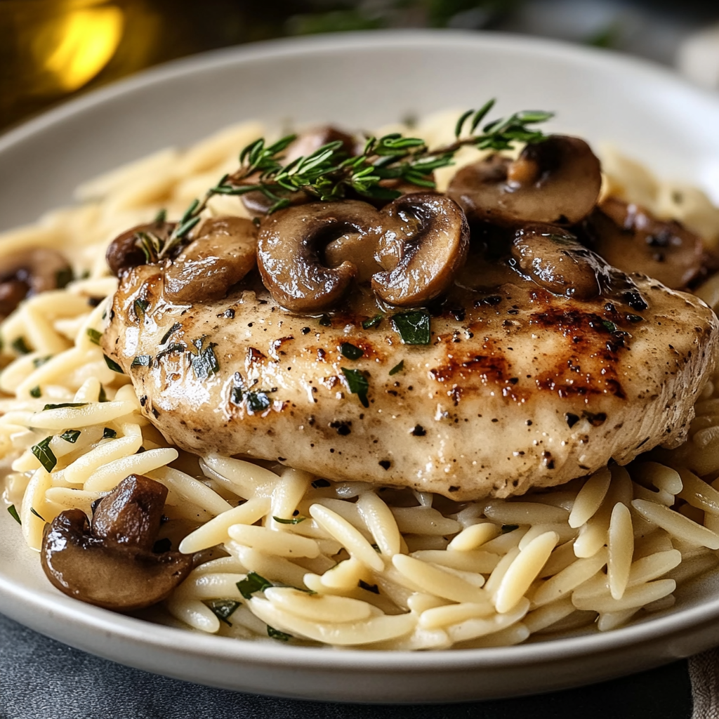 Recipe preparation for Marsala Chicken Orzo Pasta