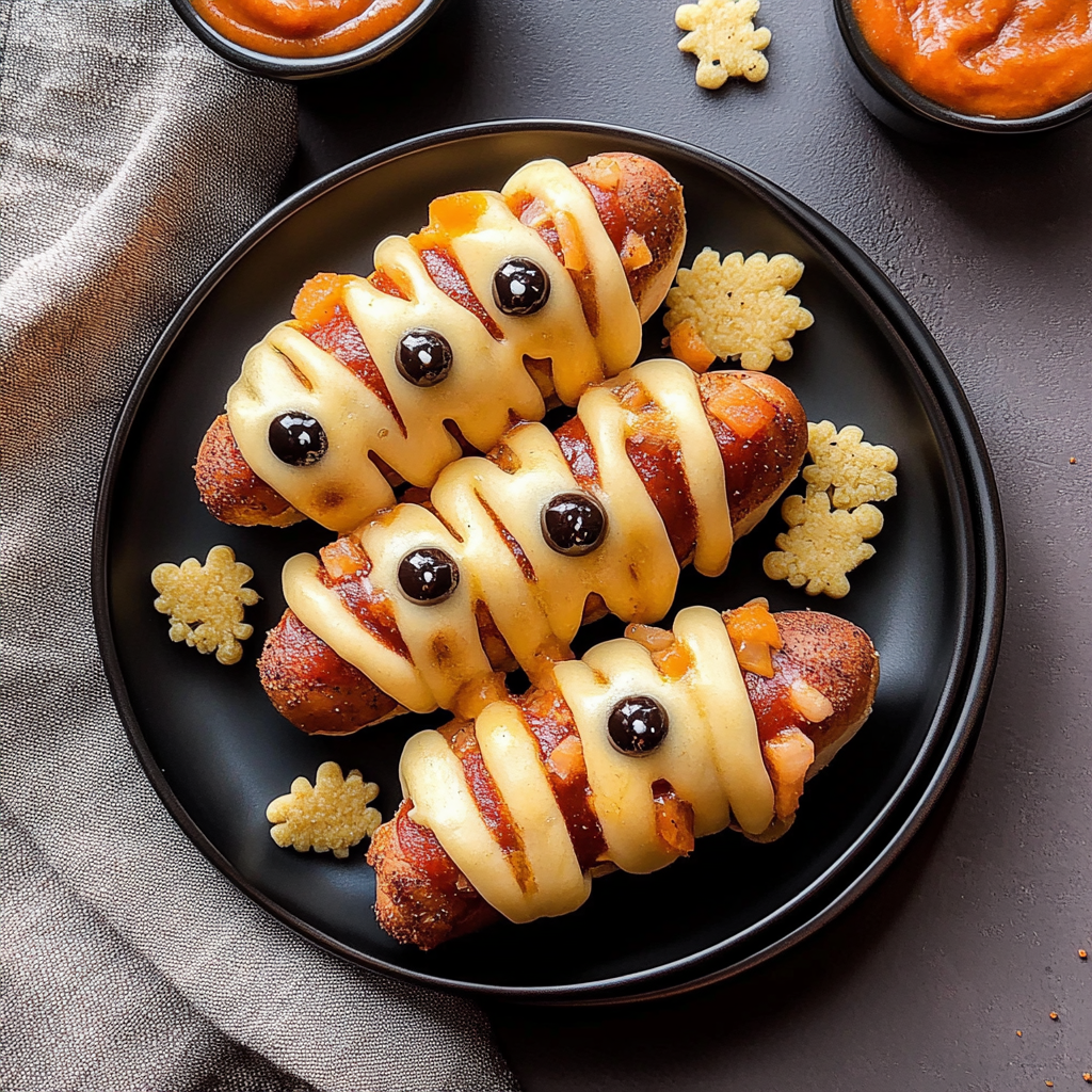 Recipe preparation for Halloween Air Fryer Mummy Hot Dogs