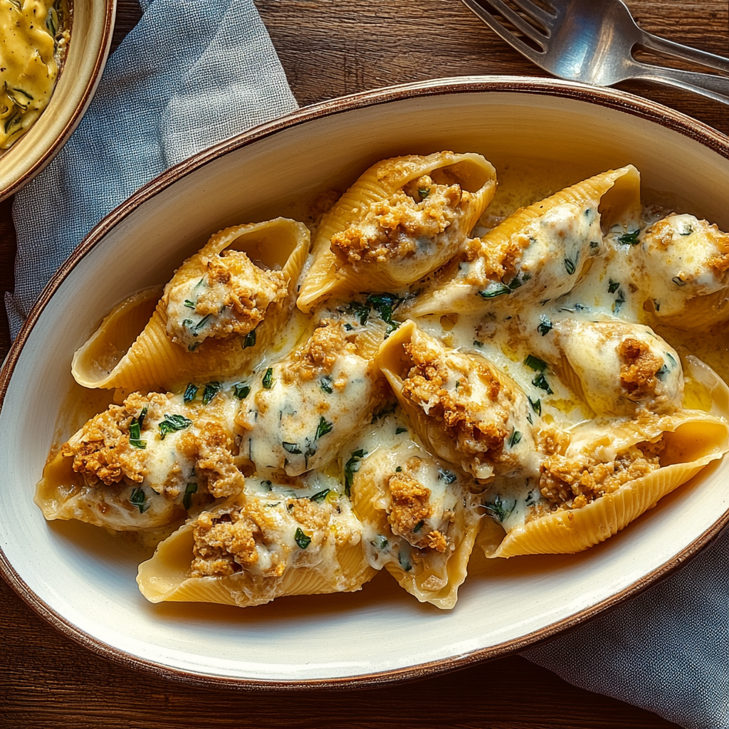Recipe preparation for Pumpkin Stuffed Shells with Herbe