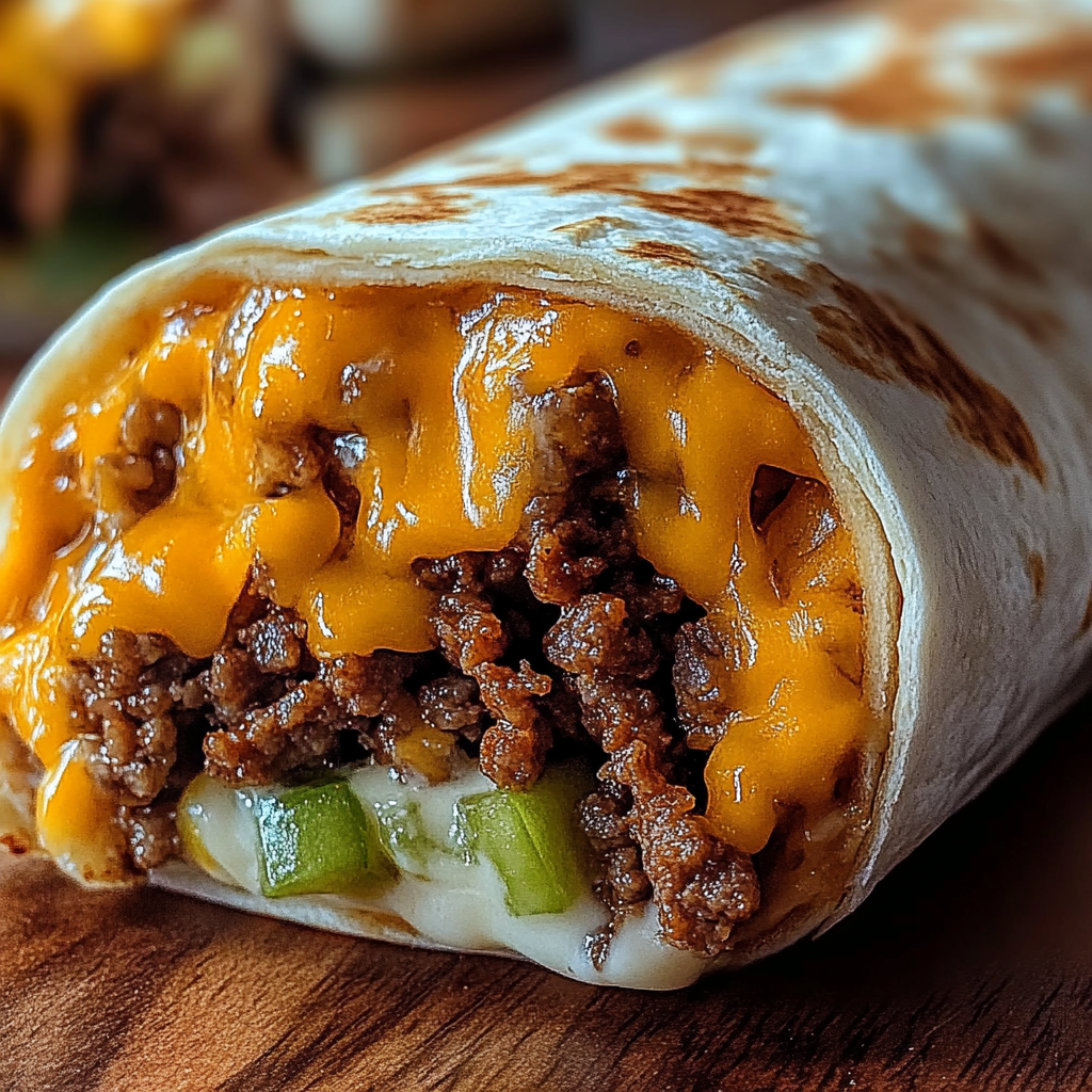 Recipe preparation for Irresistibly Cheesy Beefy Melt Burrito