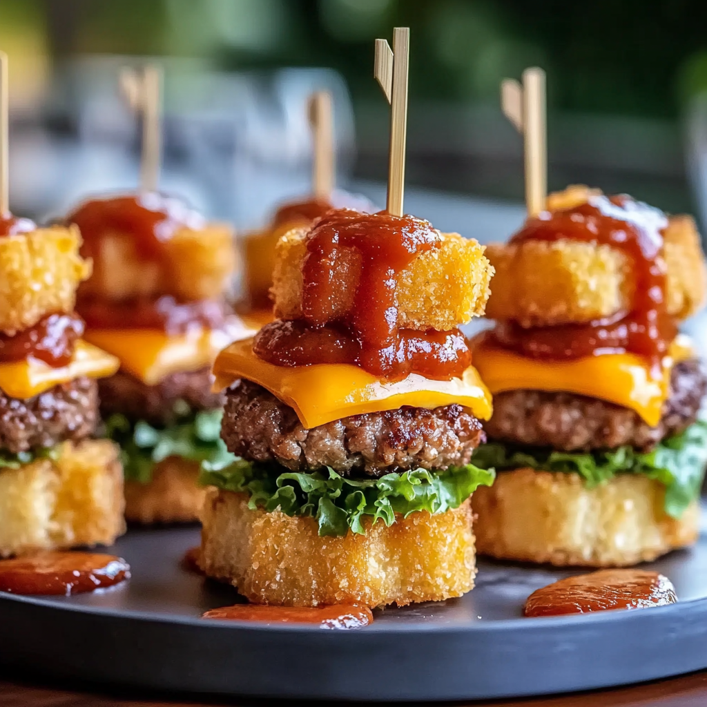 Recipe preparation for Mini Tater Tot Cheeseburgers Recipe