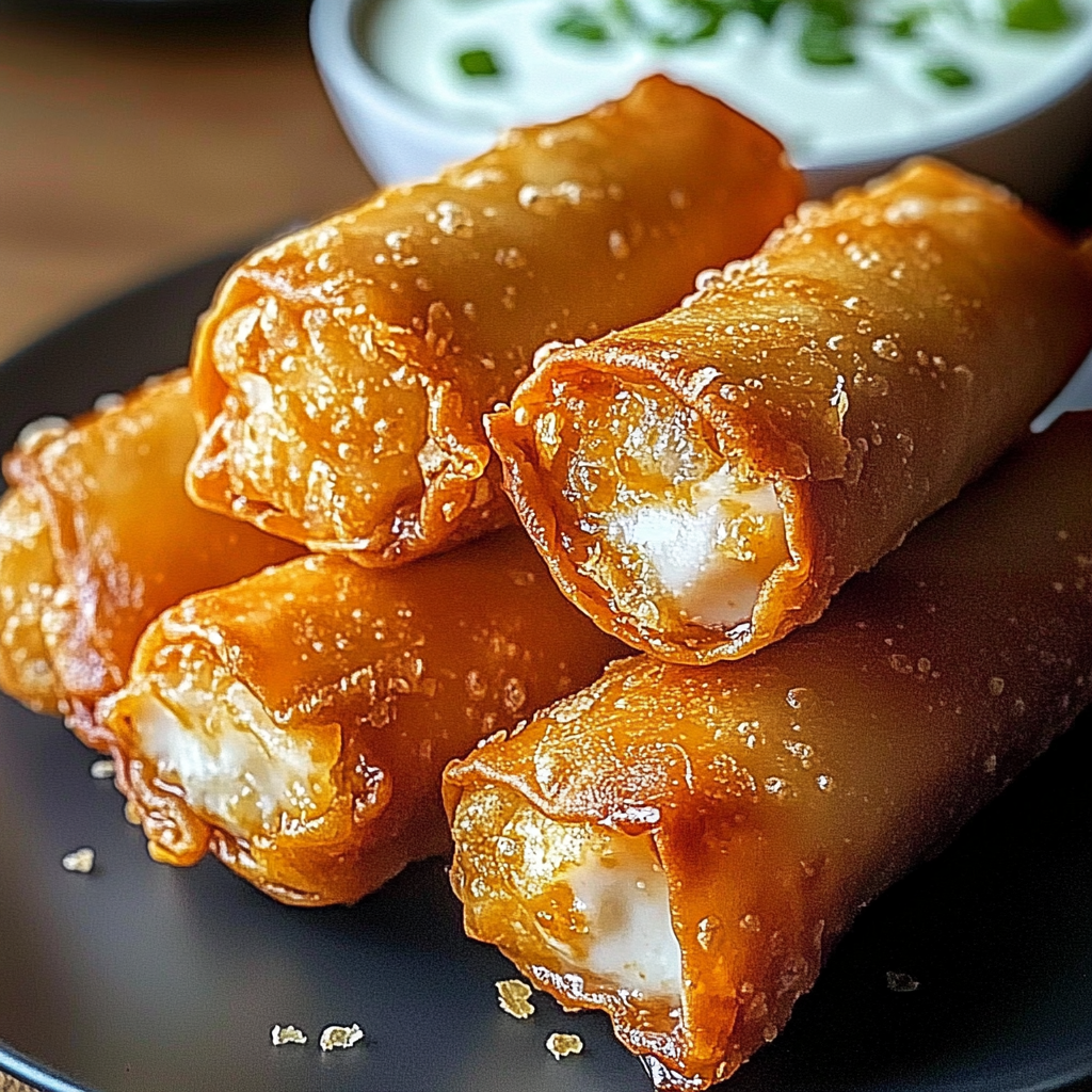 Recipe preparation for Buffalo Chicken Dip Egg Rolls