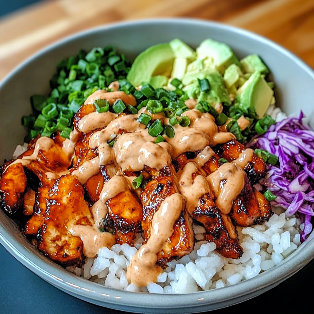 Recipe preparation for Korean BBQ Chicken Bowls with Gochujang Cream Sauce