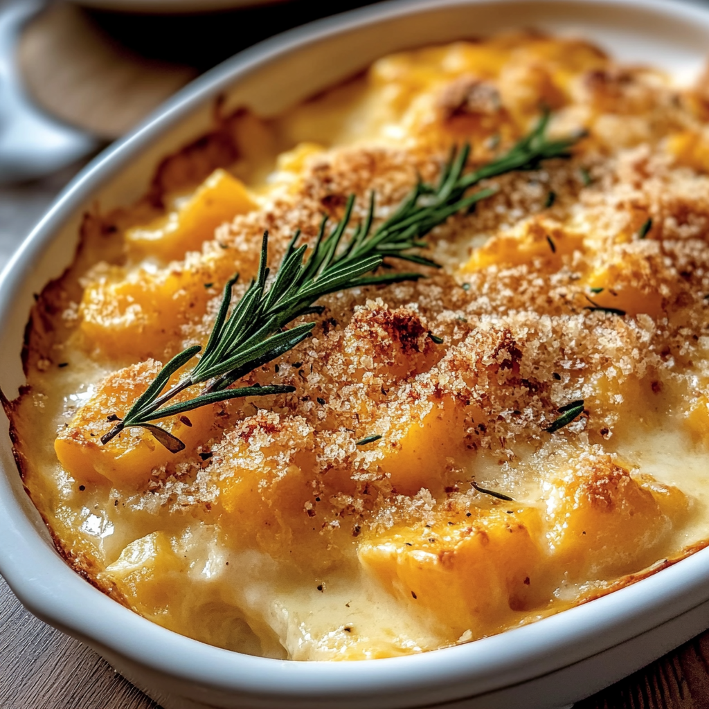Recipe preparation for Creamy Butternut Squash Casserole