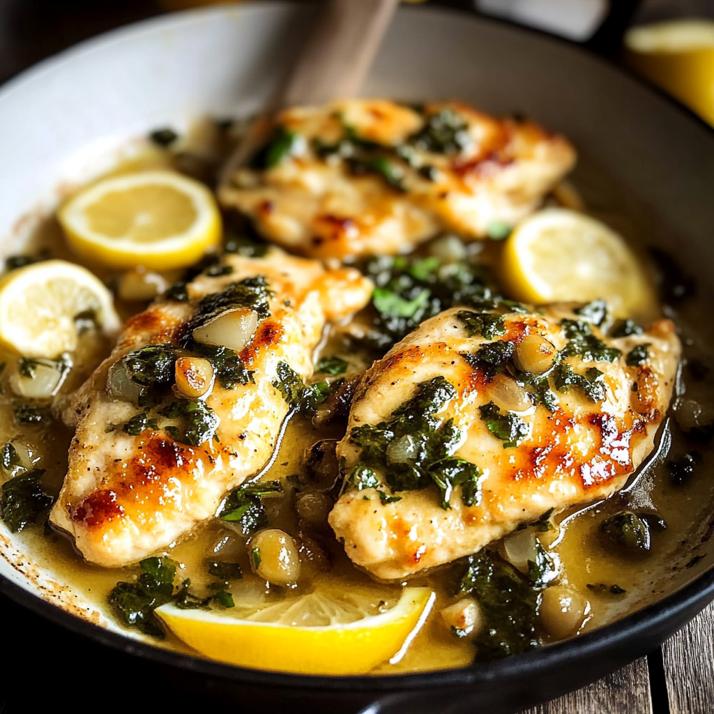 Recipe preparation for Zesty Lemon Basil Chicken Piccata