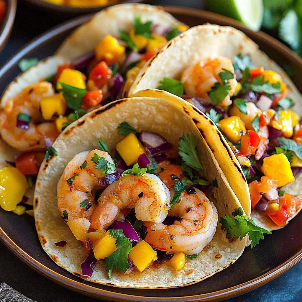 Recipe preparation for Shrimp Tacos with Mango Salsa