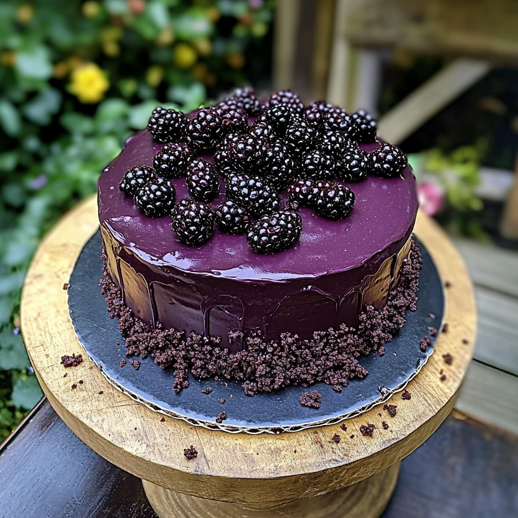Recipe preparation for Blackberry Velvet Gothic Cake