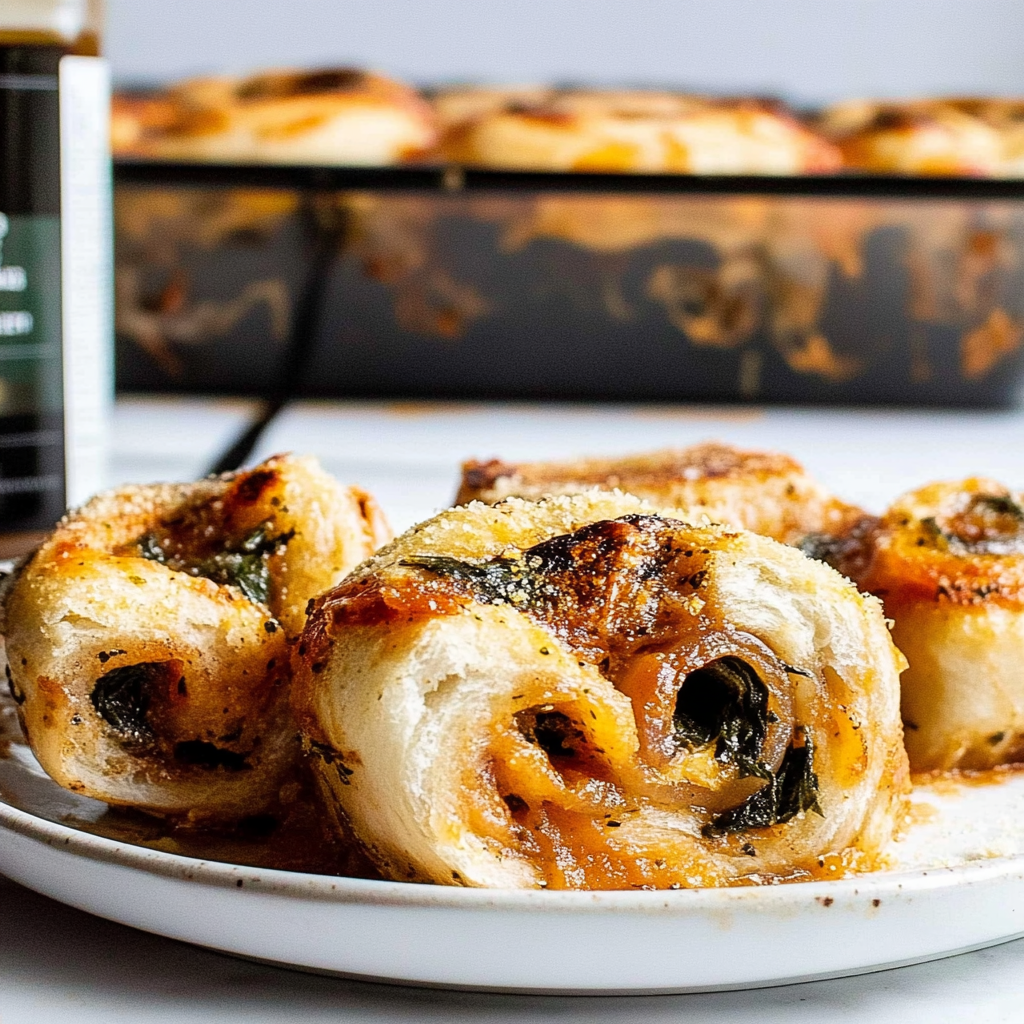 Recipe preparation for Vegan Caramelized Onion & Spinach Pizza Rolls