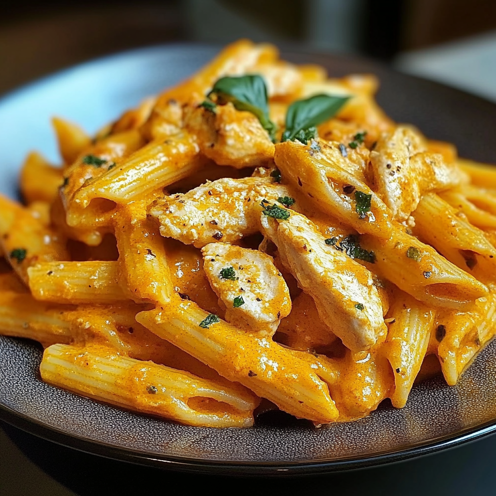Recipe preparation for Creamy Pumpkin Chicken Pasta