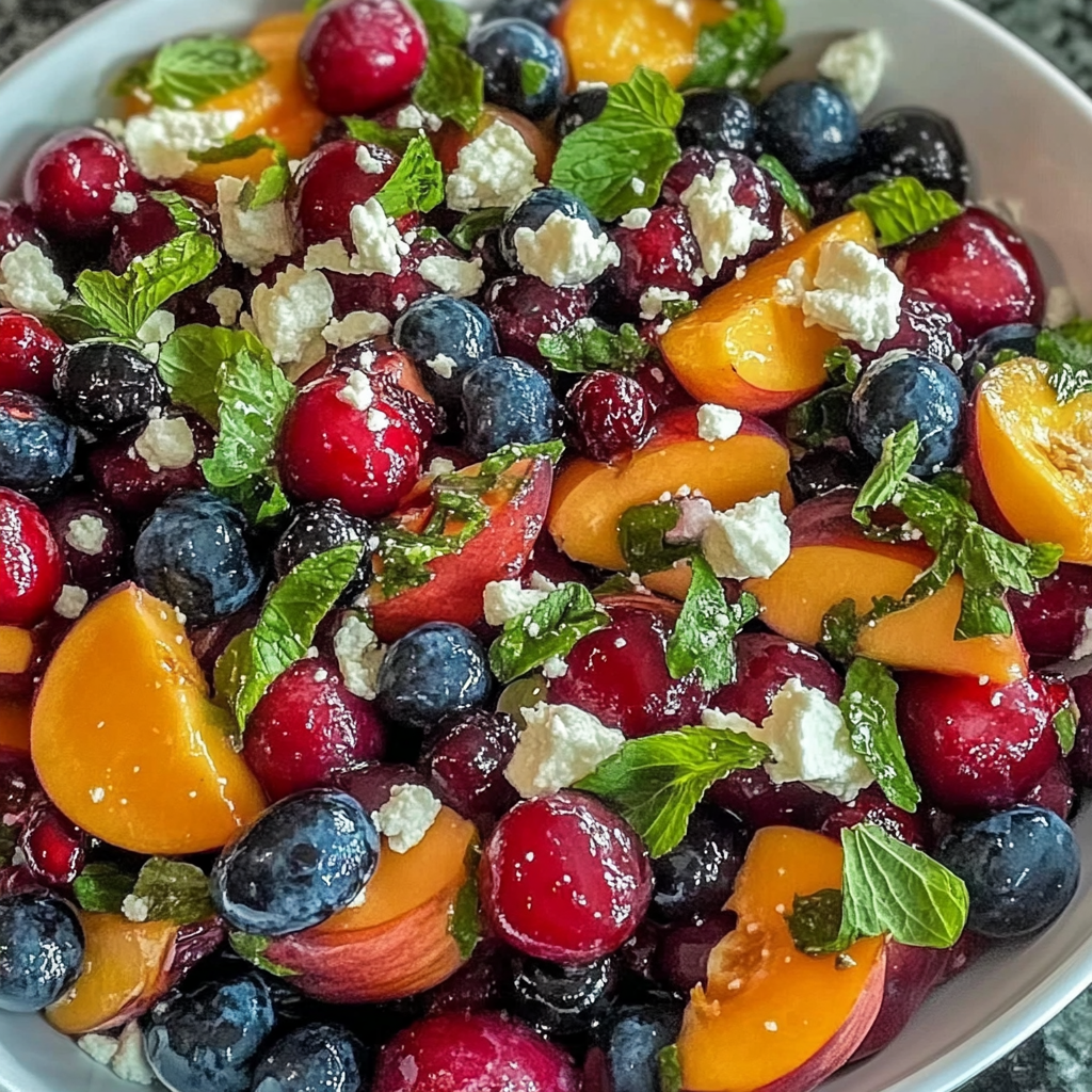 Recipe preparation for Blueberry Peach Feta Salad