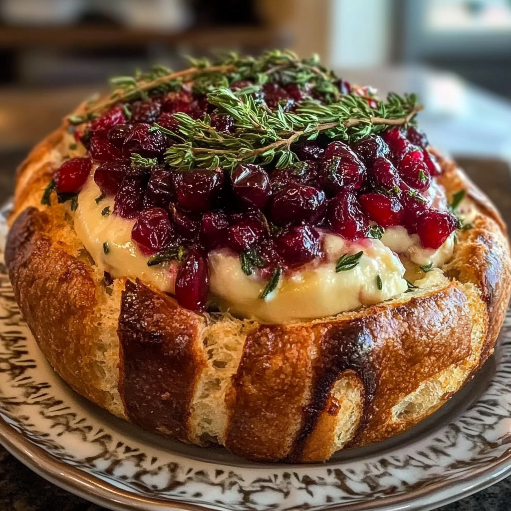 Recipe preparation for Baked Cranberry Brie Bread Bowl