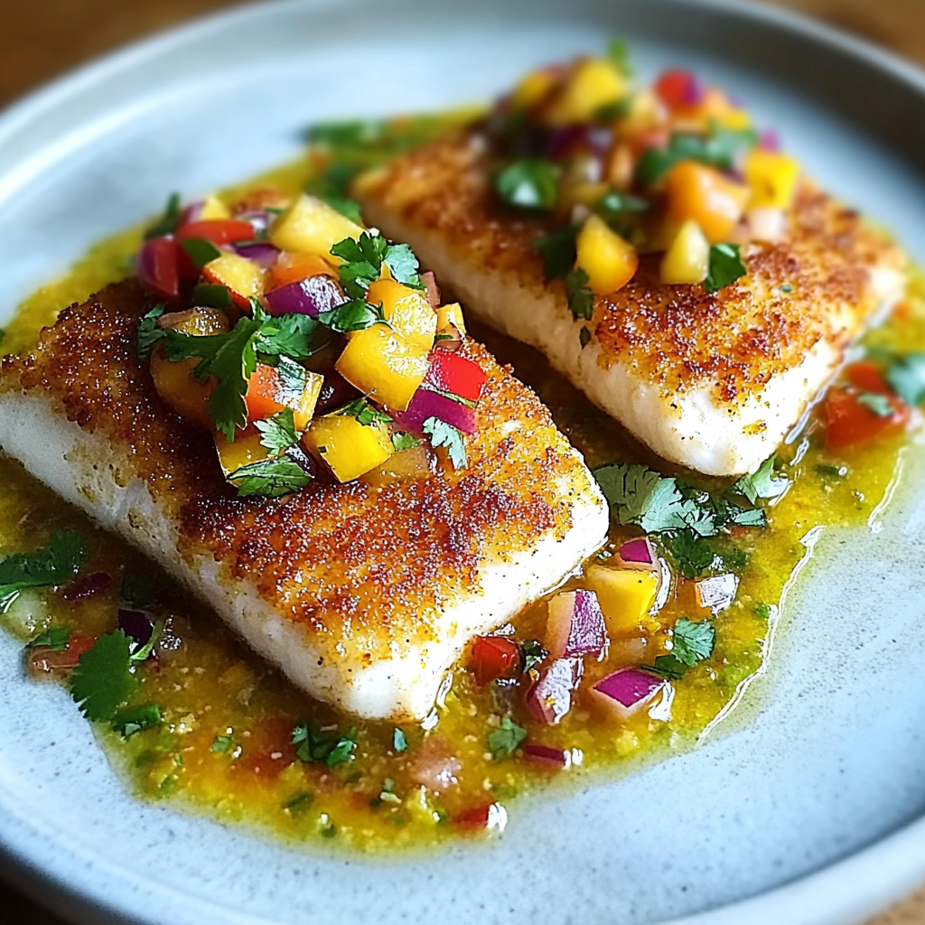 Recipe preparation for Tropical Coconut Crusted Fish with Mango Salsa
