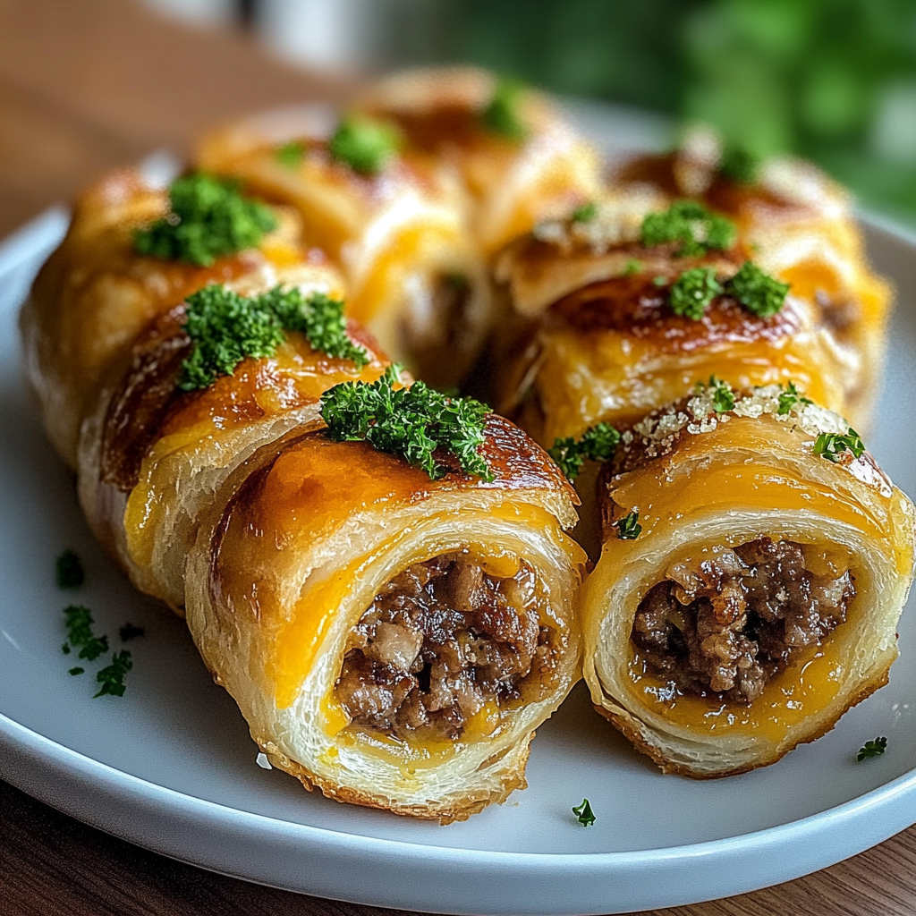 Recipe preparation for Garlic Butter Cheeseburger Rollups